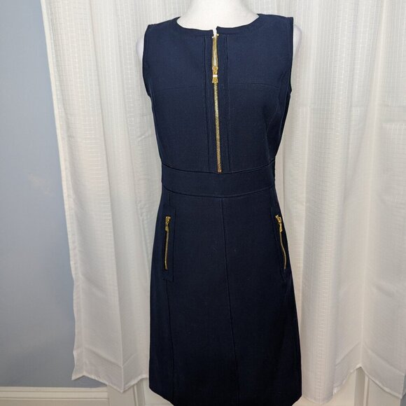 Tory Burch Navy Sheath Dress with Gold Accents, Size 2 - Picture 1 of 9
